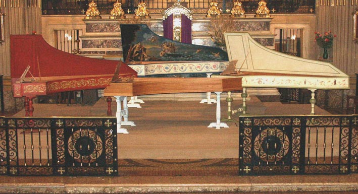 The four Neapolitan-style harpsichords before the concert