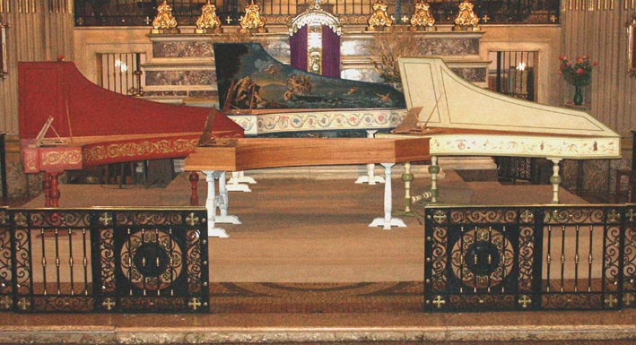 The four Neapolitan-style harpsichords before the concert