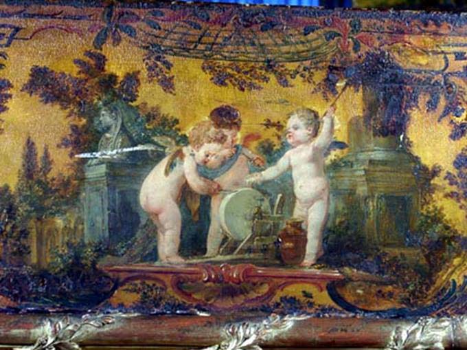 Detail of the case decoration of the Franco-Flemish harpsichord
