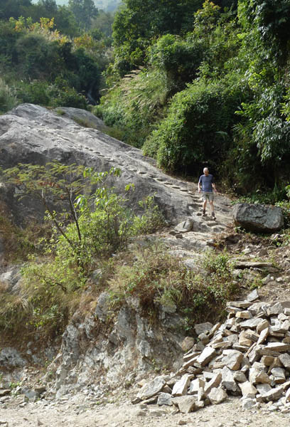 14 Johnny coming down hand-carved steps in granite