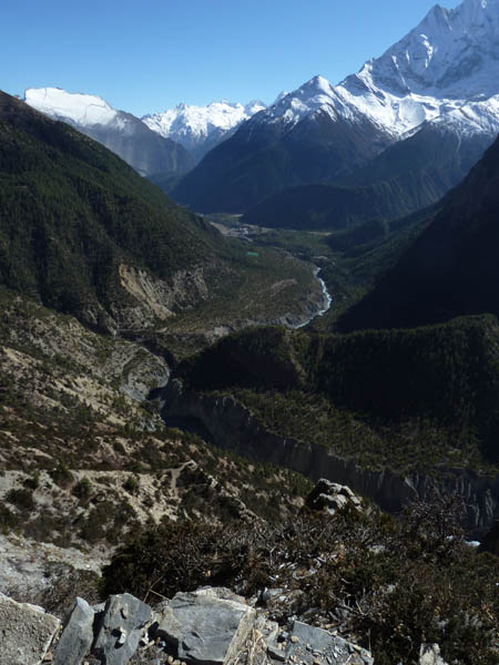 36 Looking down to Pisang, the Small Green LaKe and our track up