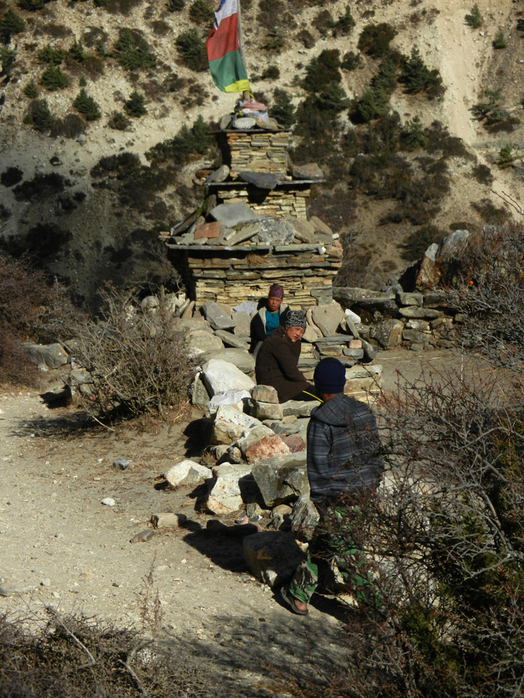 17 Youngsters hanging out by a chorten - as one does!