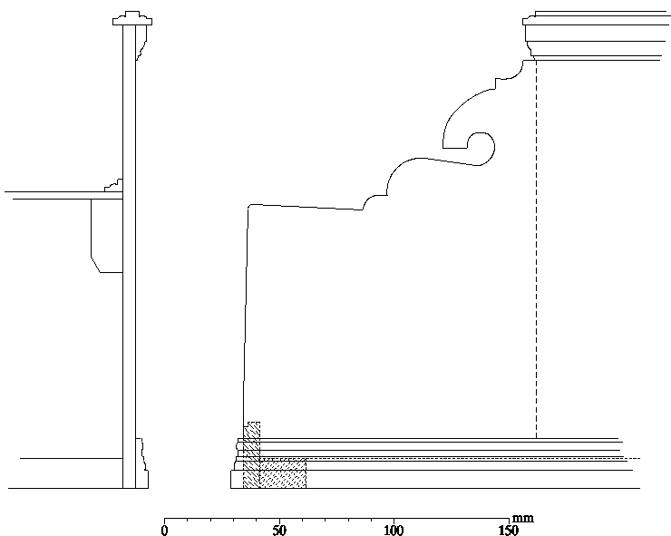 Schematic section and cheek views, Bolcioni harpsichord